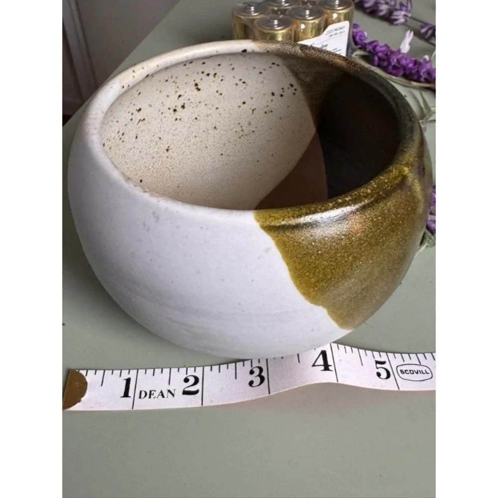 Vintage USA 22‎ Hand-Made Speckled Stoneware Round Bowl Flower Pot Glaze Finish